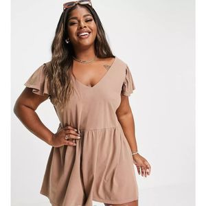 FINAL DROP ASOS DESIGN Curve frill sleeve smock romper in rust